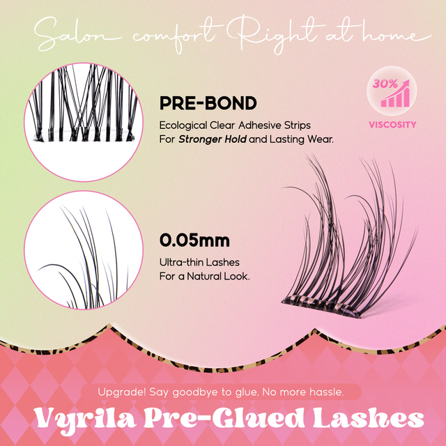 VYRILA Self Adhesive Lash Clusters No Glue Needed DIY Eyelash Extensions Portable Pre Glued-Charm Lashes