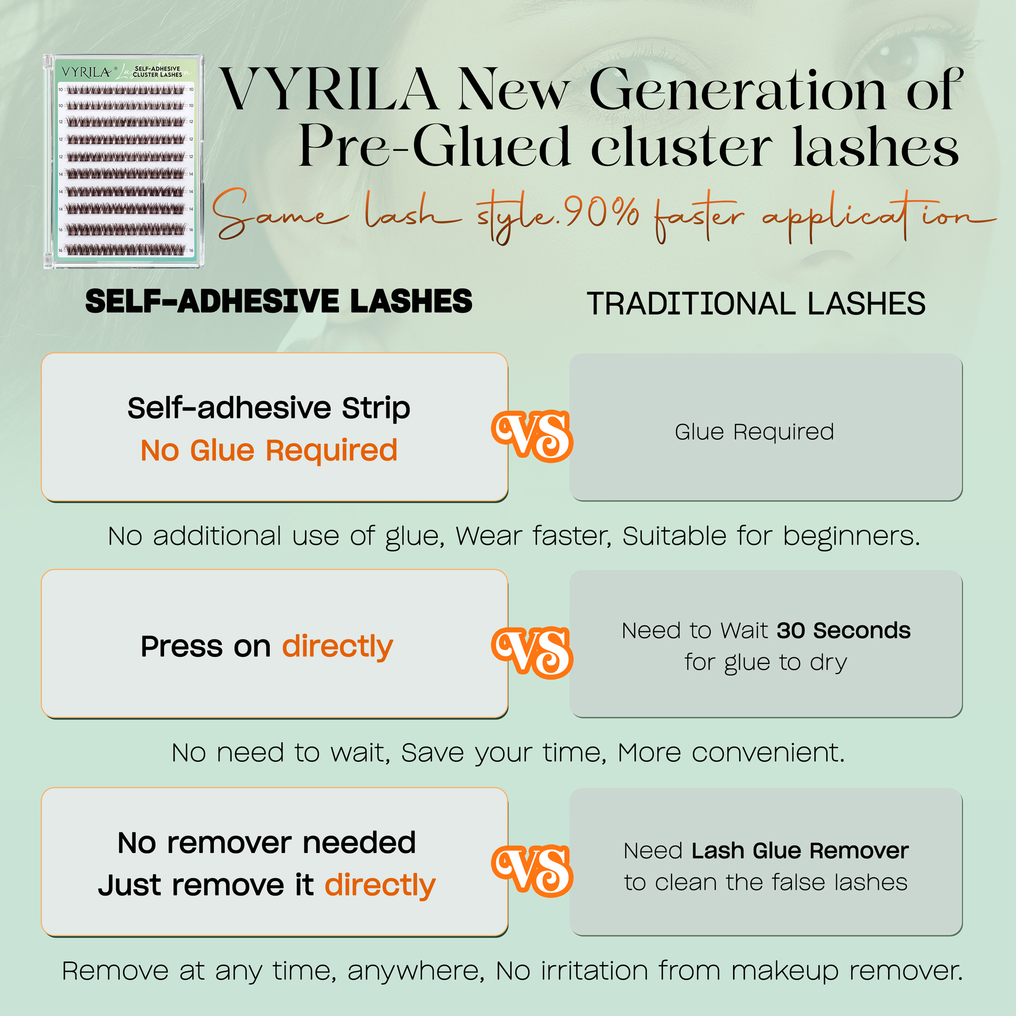 VYRILA Self Adhesive Lash Clusters Brown Colour lash clusters No Glue Needed DIY Eyelash Extensions Pre Glued-Joy