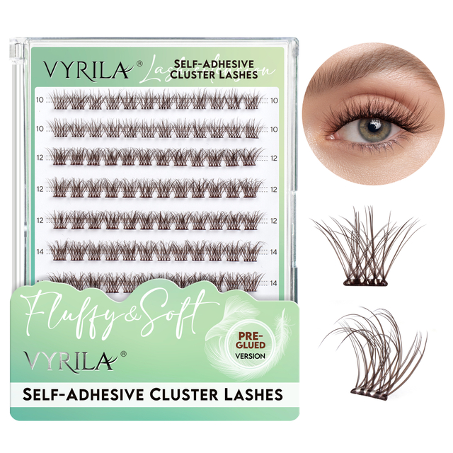 VYRILA Self Adhesive Lash Clusters Brown Colour lash clusters No Glue Needed DIY Eyelash Extensions Pre Glued-Hush