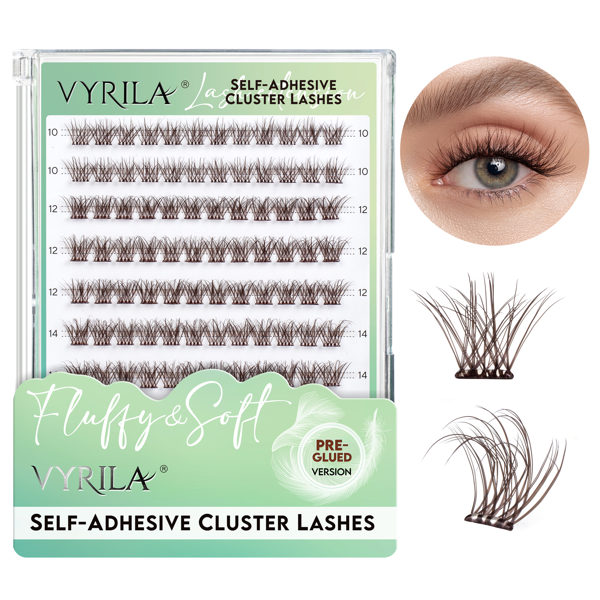 VYRILA Self Adhesive Lash Clusters Brown Colour lash clusters No Glue Needed DIY Eyelash Extensions Pre Glued-Hush