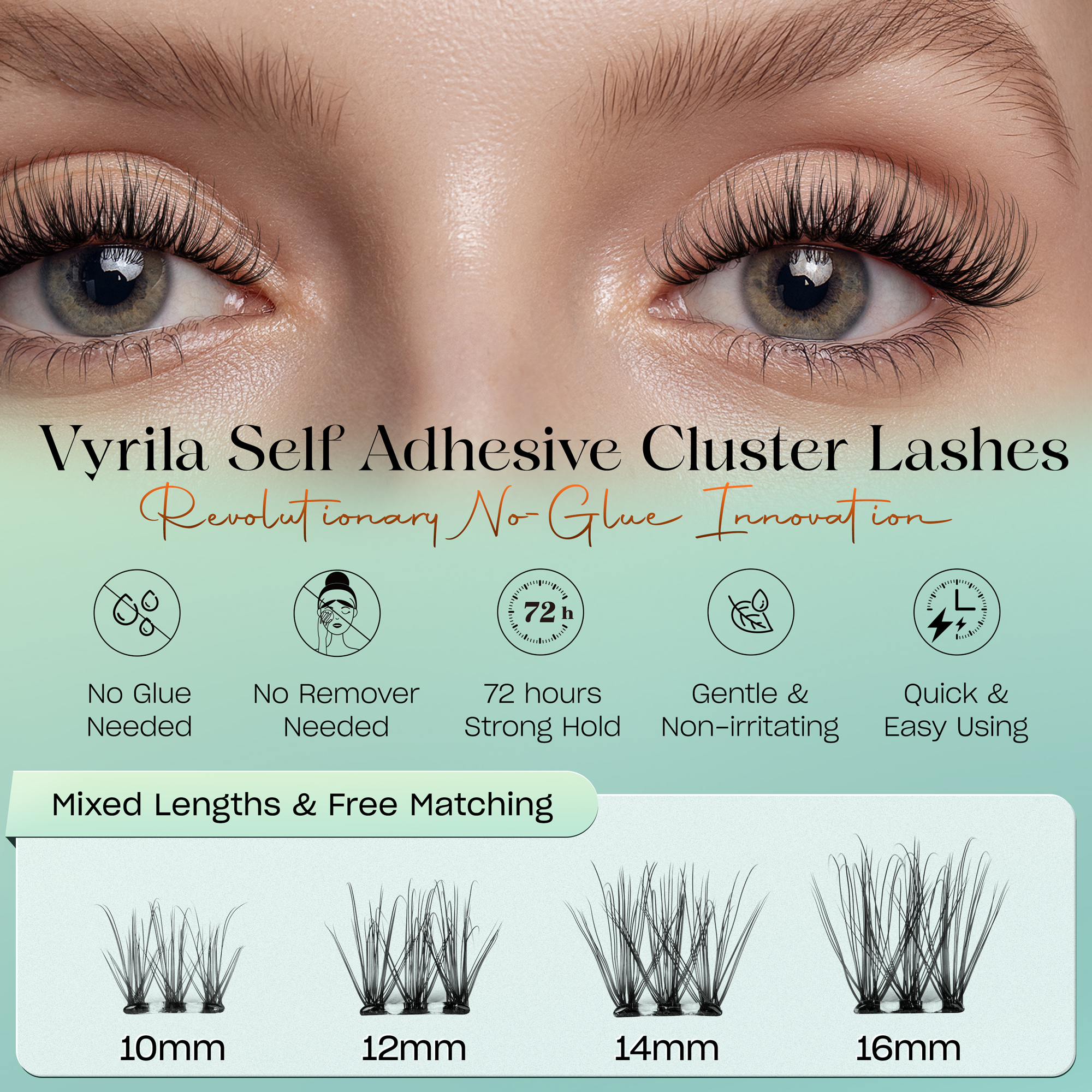 VYRILA Self Adhesive Lash Clusters No Glue Needed DIY Eyelash Extensions Pre Glued-Soul