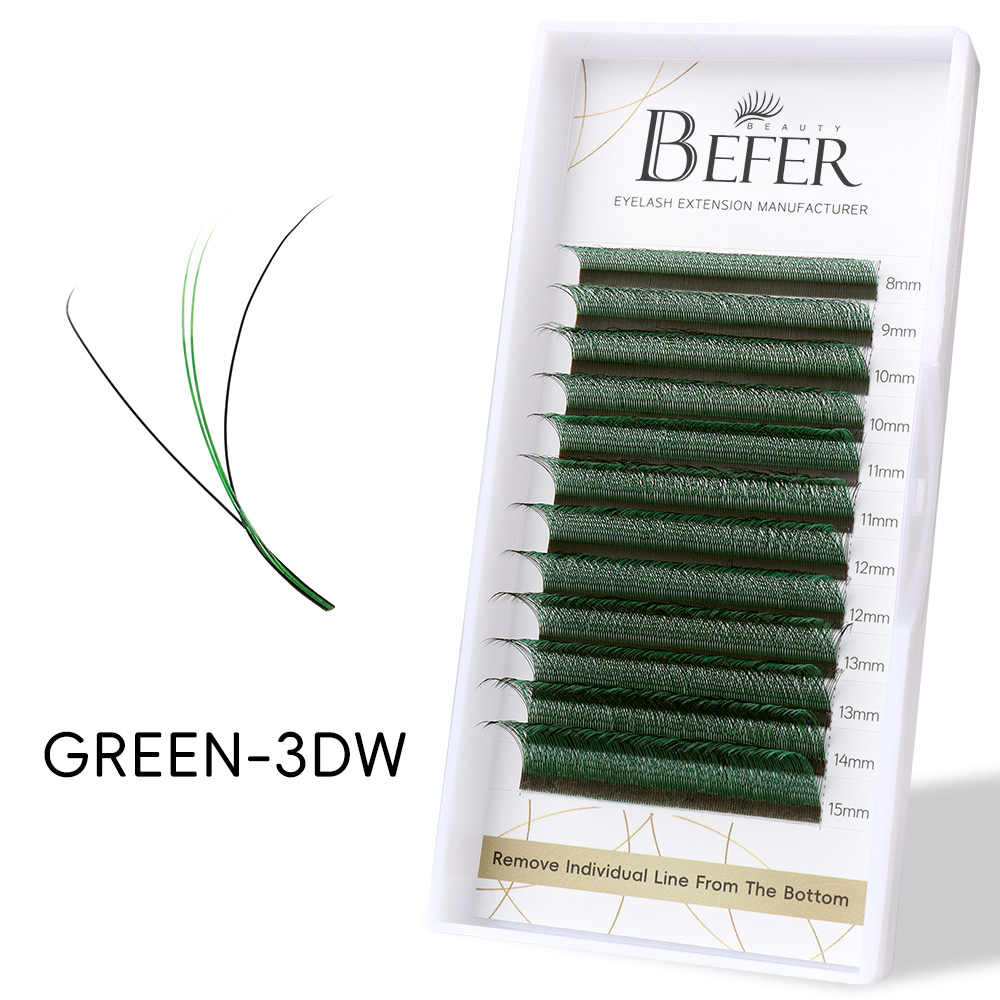 BEFER Green W Shaped Bloom 3D Automatic Flowering Premade Fans Eyelashes