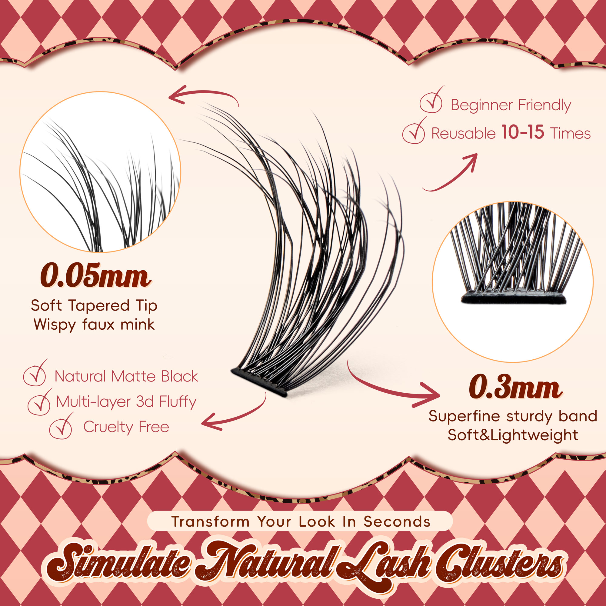 Natural Eyelashes D Curl DIY Individual Lash Clusters