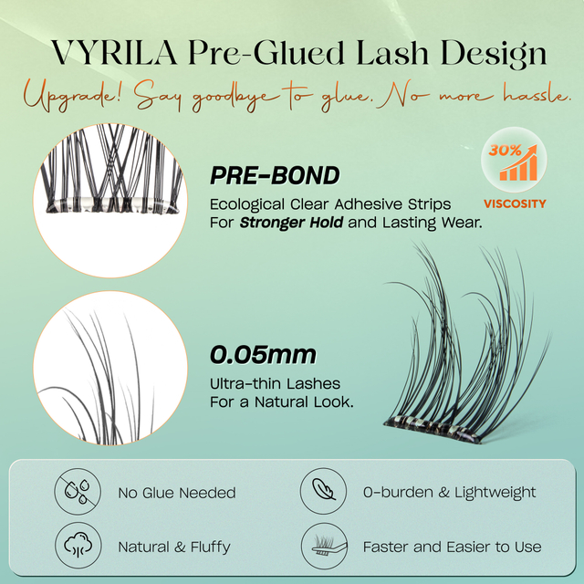 VYRILA Self Adhesive Lash Clusters No Glue Needed DIY Eyelash Extensions Pre Glued-Charm