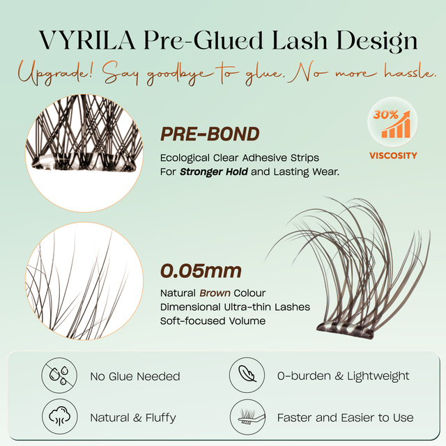 VYRILA Self Adhesive Lash Clusters Brown Colour lash clusters No Glue Needed DIY Eyelash Extensions Pre Glued-Hush