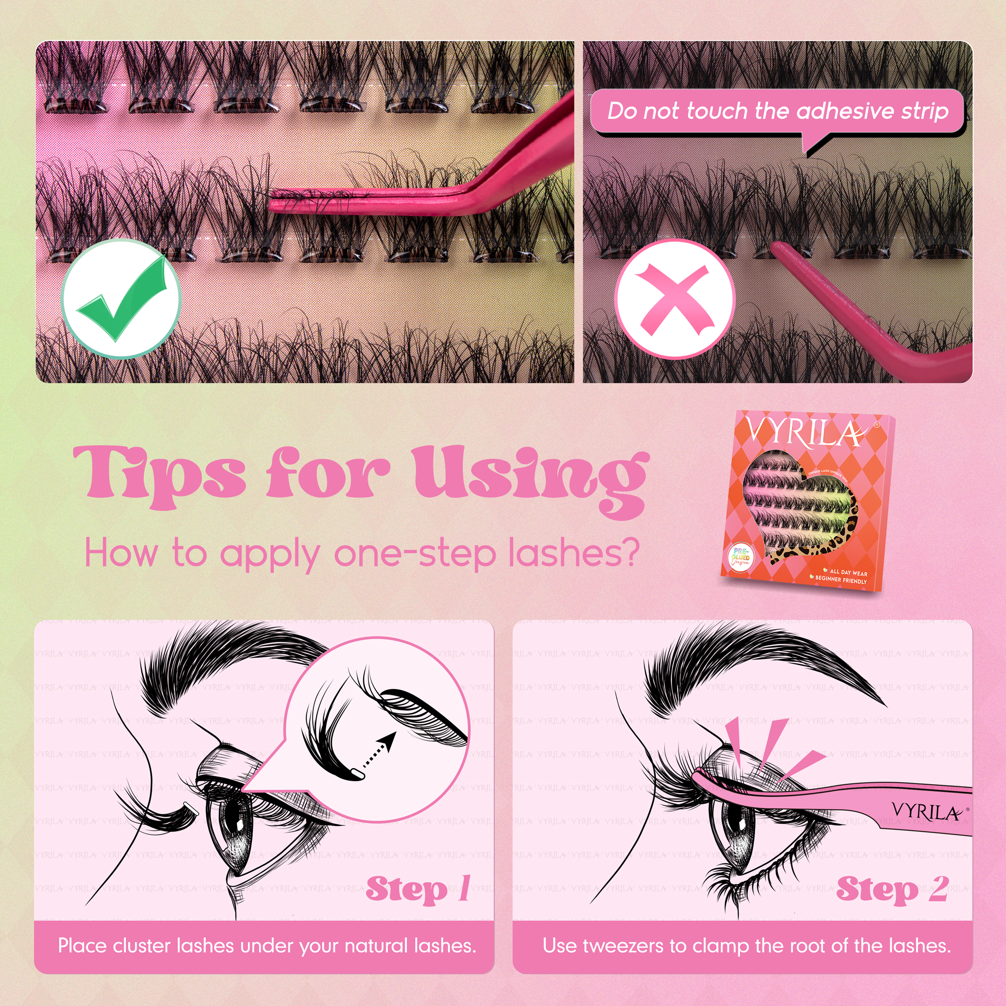 VYRILA Self Adhesive Lash Clusters No Glue Needed DIY Eyelash Extensions Portable Pre Glued-Hush Lashes