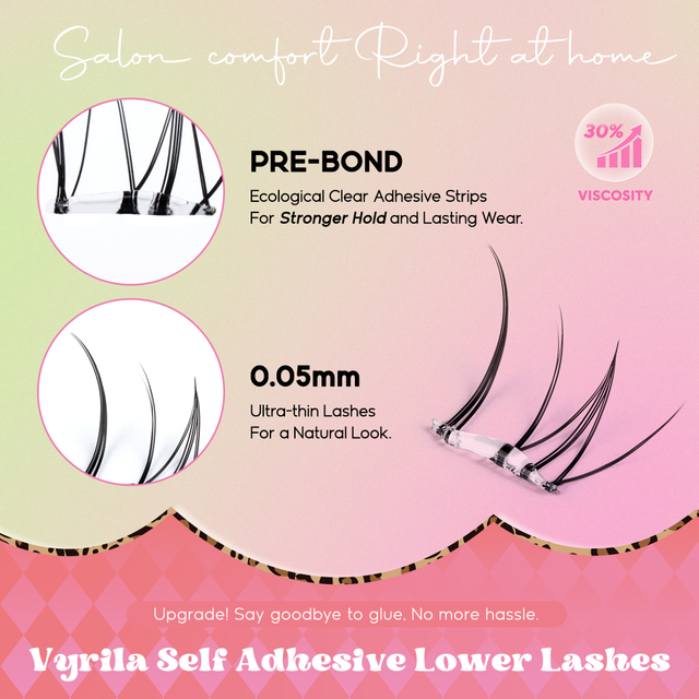 VYRILA Self Adhesive Bottom Lash Clusters No Glue Needed DIY Eyelash Extensions Portable Pre Glued Bottom Lashes ZE94
