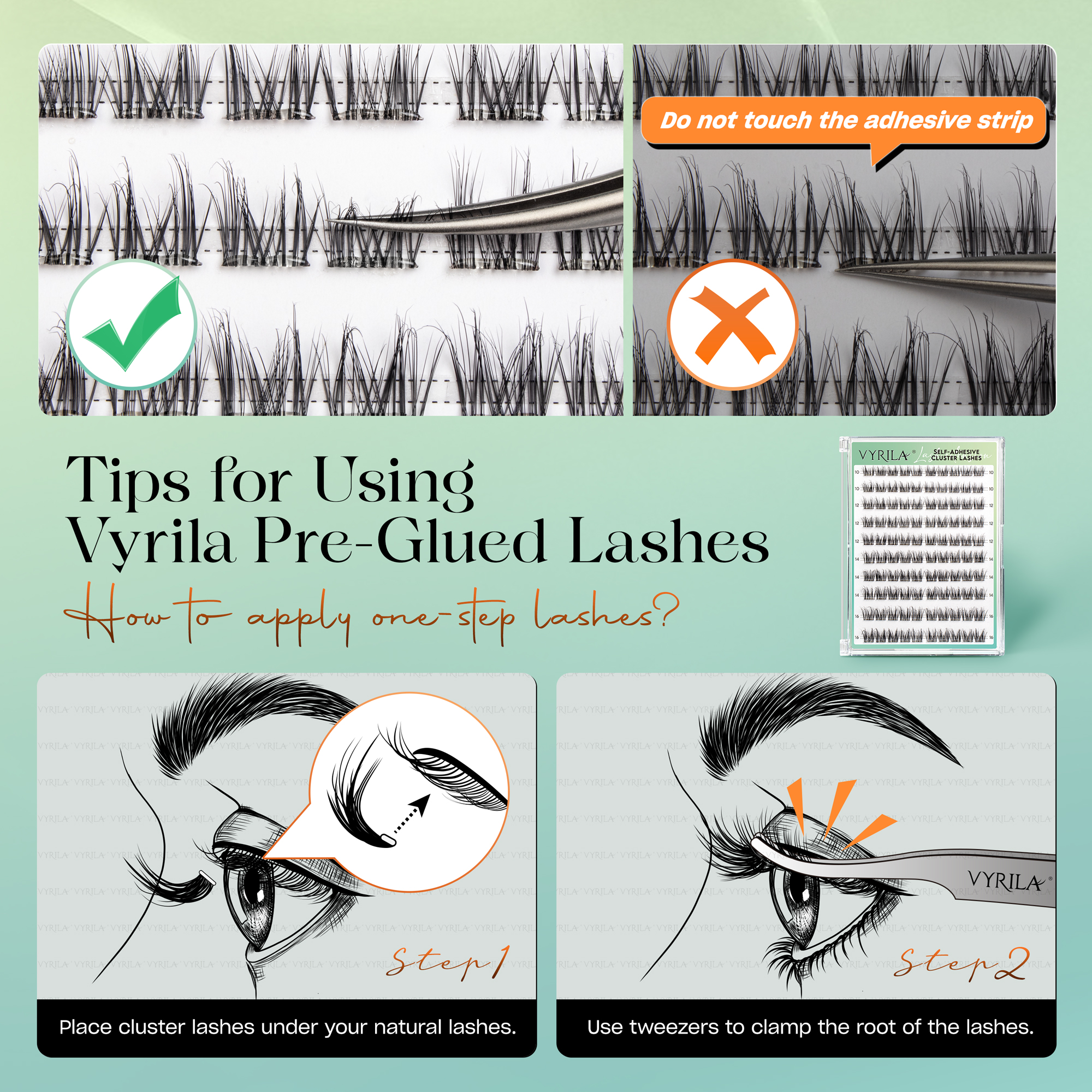 VYRILA Self Adhesive Lash Clusters No Glue Needed DIY Eyelash Extensions Pre Glued-Charm