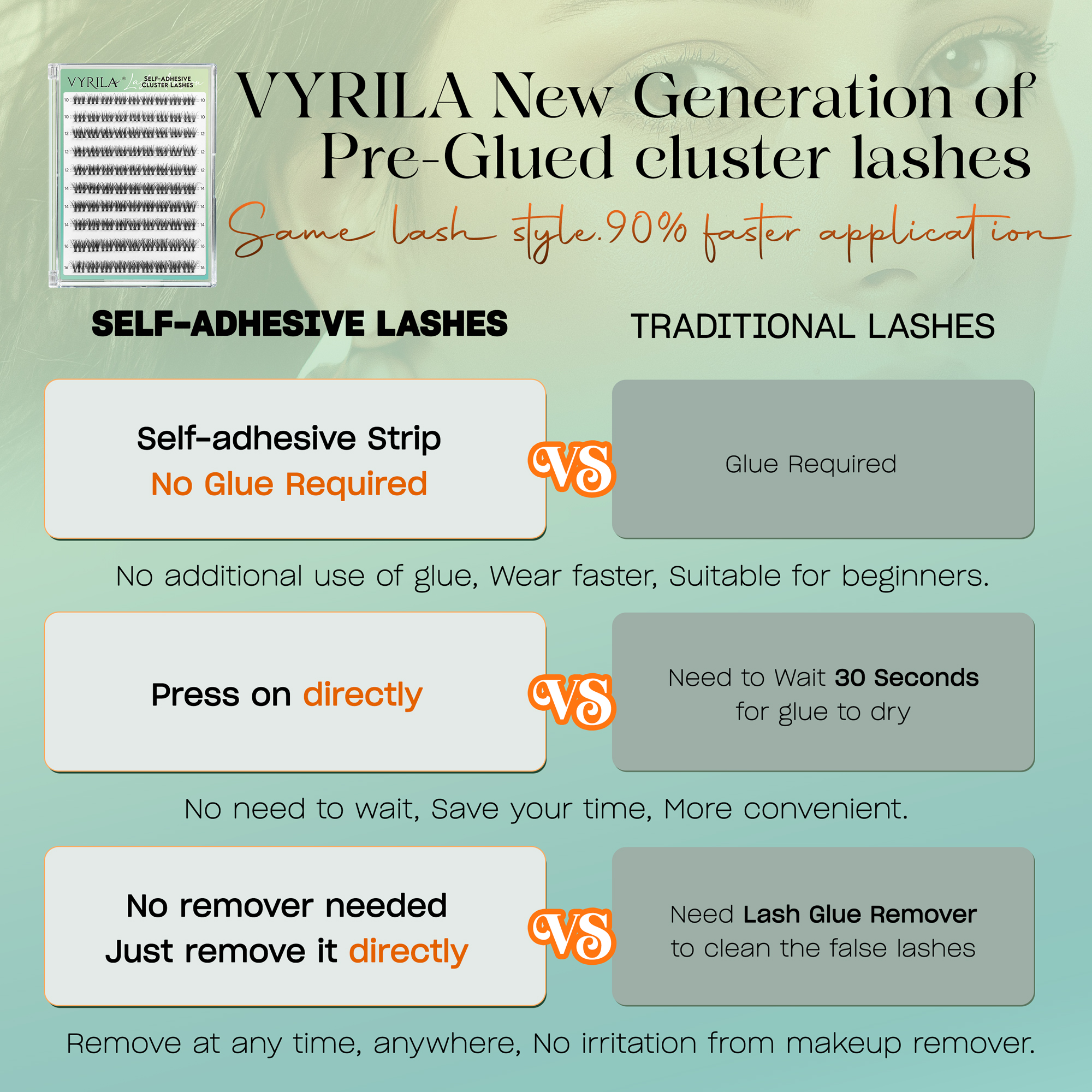 VYRILA Self Adhesive Lash Clusters No Glue Needed DIY Eyelash Extensions Pre Glued-Soul