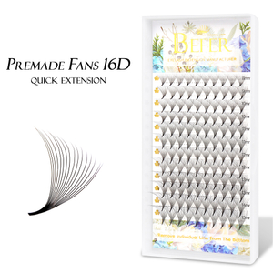 BEFER 16D Premade Fan Lashes Long Sharp Stem Pointy Base Premade Volume Fan 