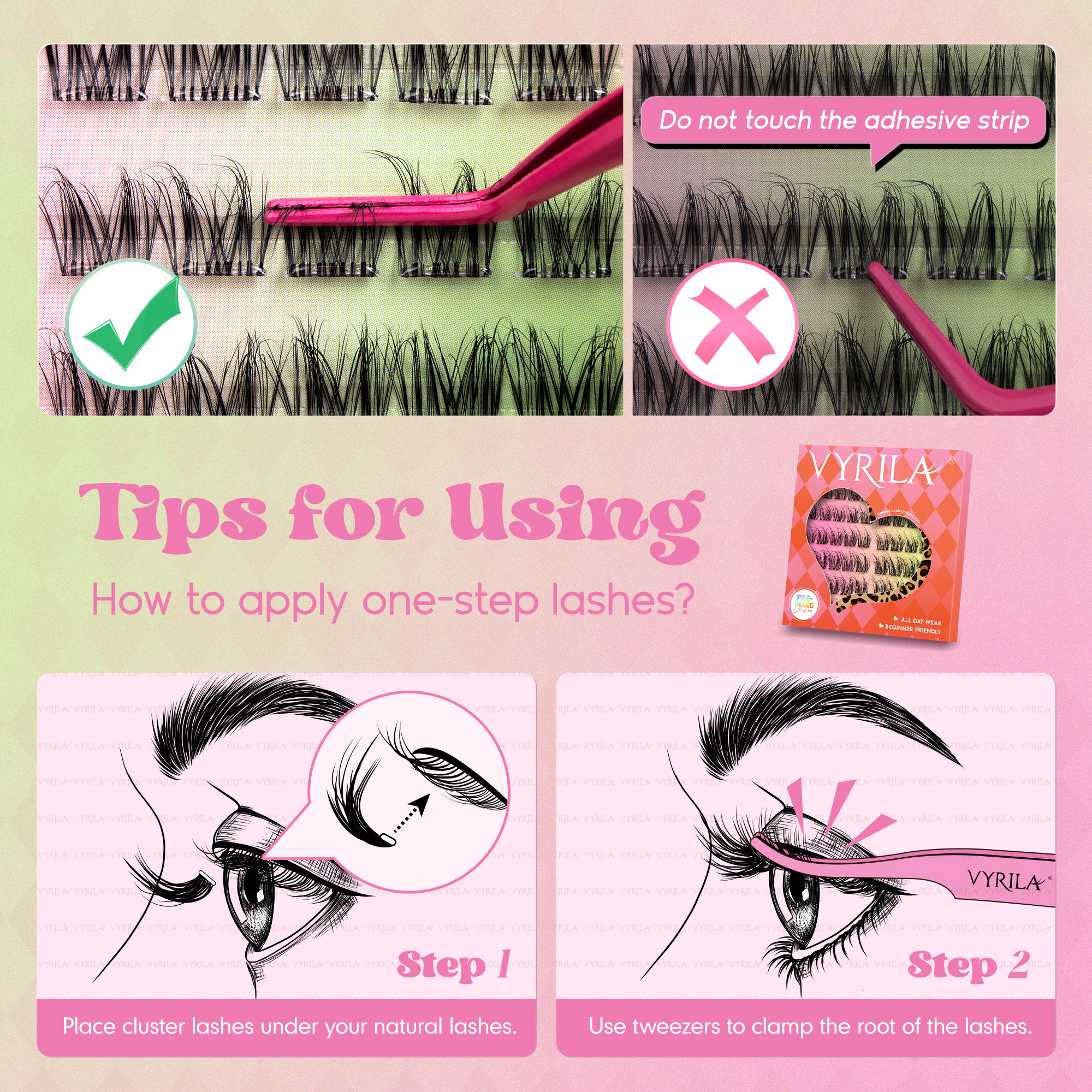 VYRILA Self Adhesive Lash Clusters No Glue Needed DIY Eyelash Extensions Portable Pre Glued-Charm Lashes