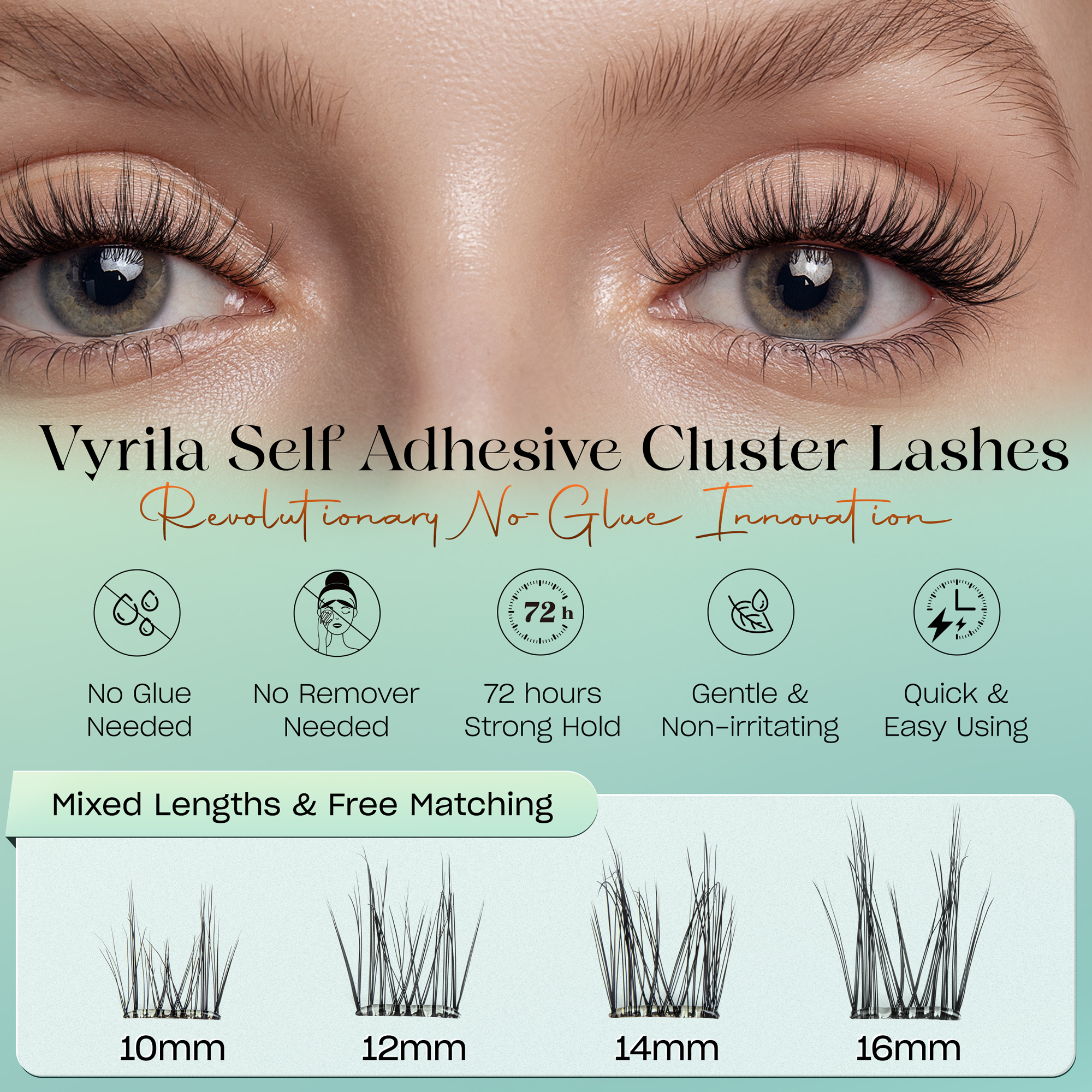 VYRILA Self Adhesive Lash Clusters No Glue Needed DIY Eyelash Extensions Pre Glued-Charm