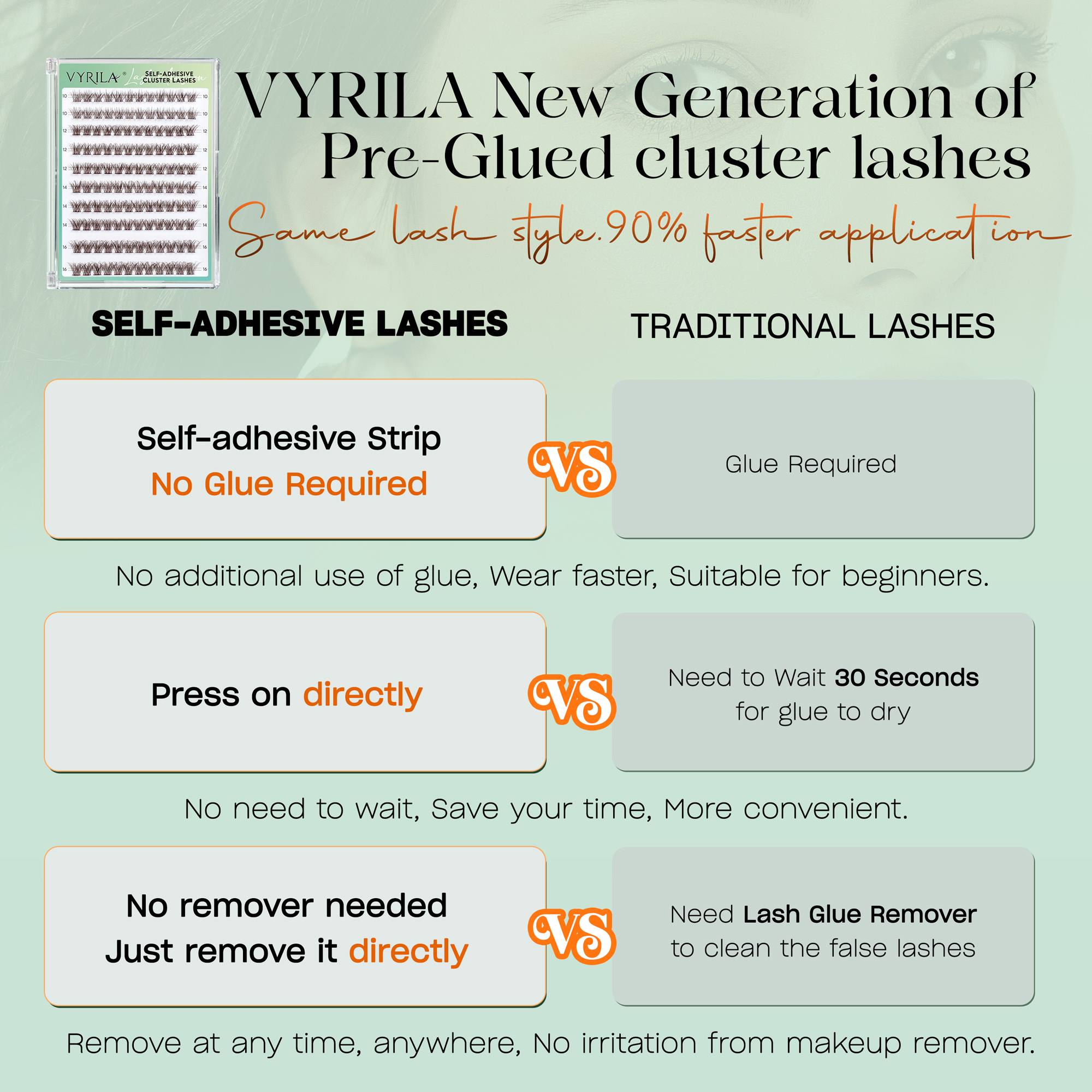 VYRILA Self Adhesive Lash Clusters Brown Colour lash clusters No Glue Needed DIY Eyelash Extensions Pre Glued-Hush