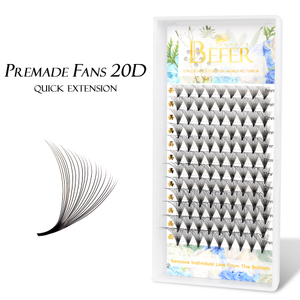 BEFER 20D Premade Fan Lashes Long Sharp Stem Pointy Base Premade Volume Fan 