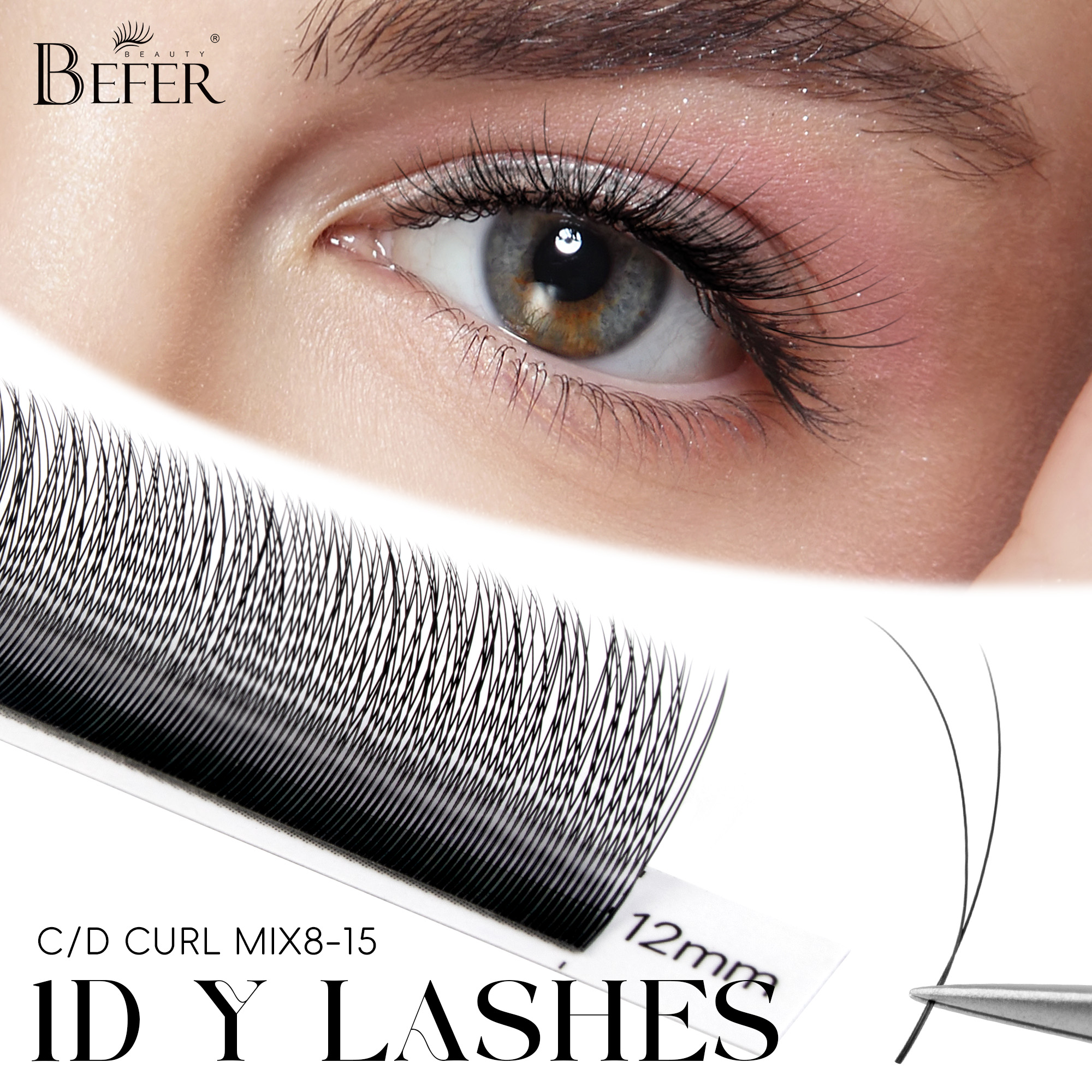 BEFER 2D Y Single Tip Eyelash Extension Smaller Spacing 2D W Shape Eyelash Extension Narrow 2D Lashes