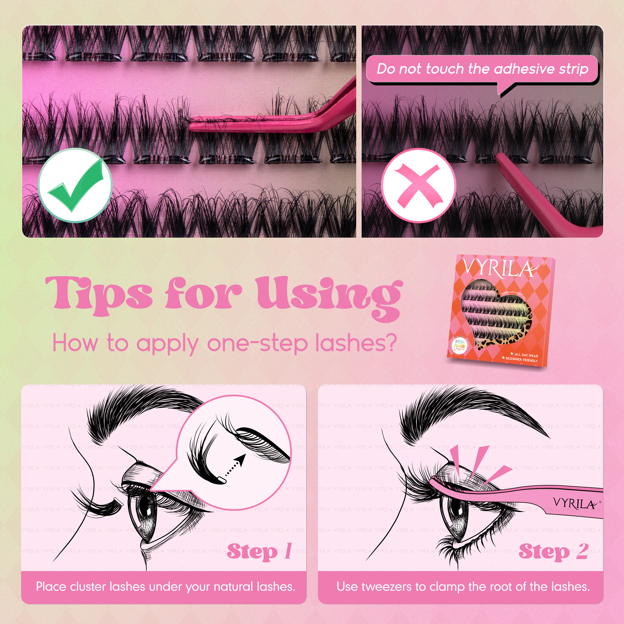VYRILA Self Adhesive Lash Clusters No Glue Needed DIY Eyelash Extensions Portable Pre Glued-Joy Lashes