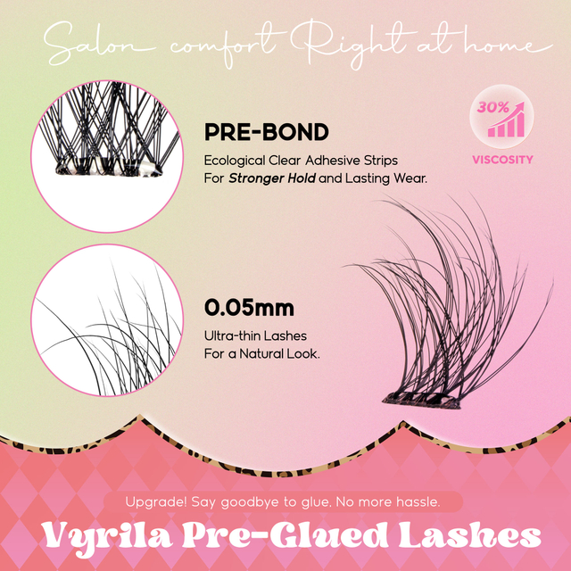VYRILA Self Adhesive Lash Clusters No Glue Needed DIY Eyelash Extensions Portable Pre Glued-Hush Lashes