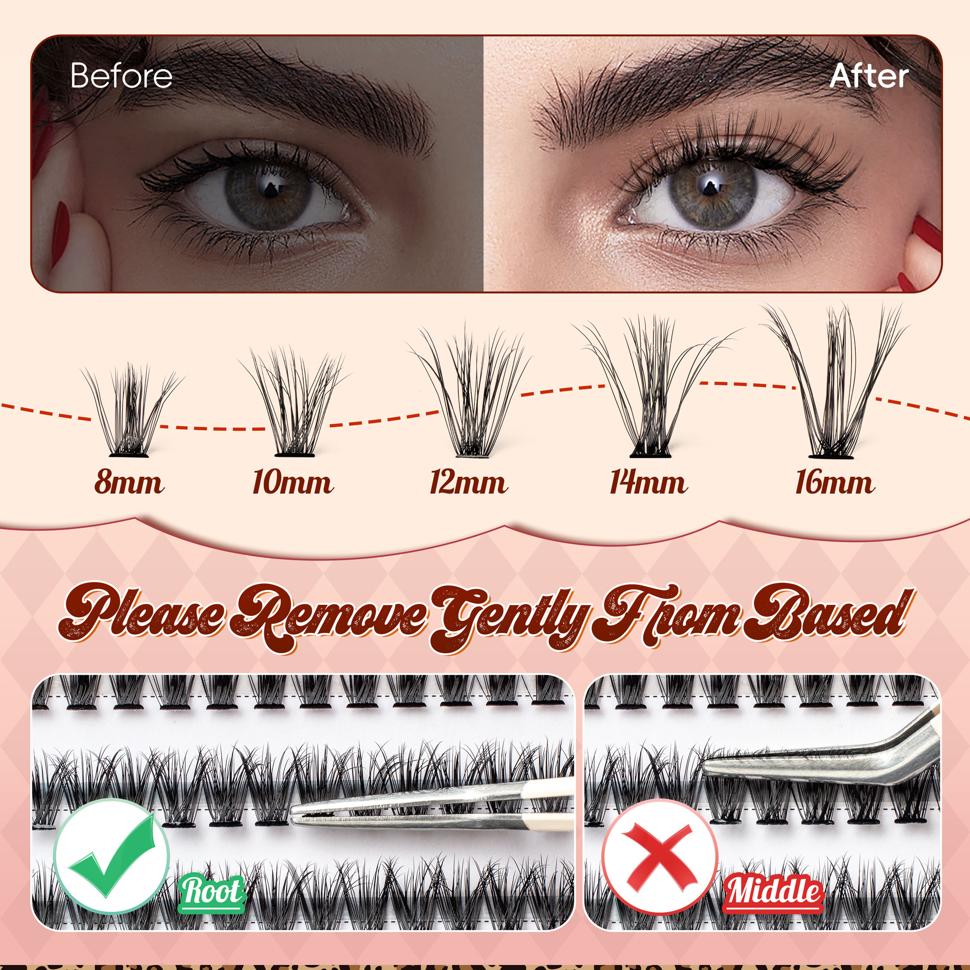 Natural Eyelashes D Curl DIY Individual Lash Clusters