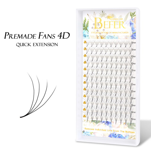 BEFER 4D Premade Fan Lashes Long Sharp Stem Pointy Base Premade Volume Fan 
