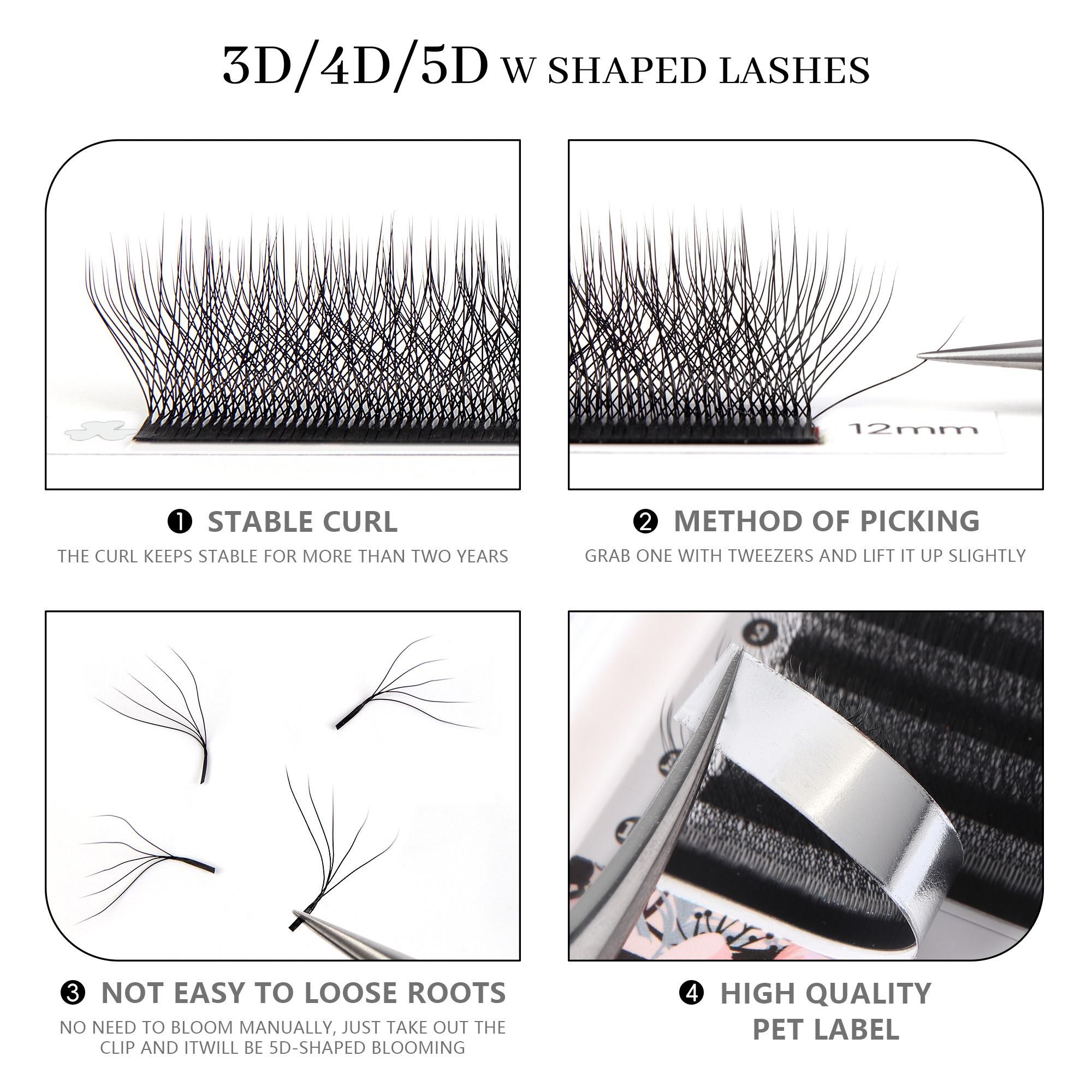BEFER LU 3D W Shaped Premade Fans Eyelashes Extensions