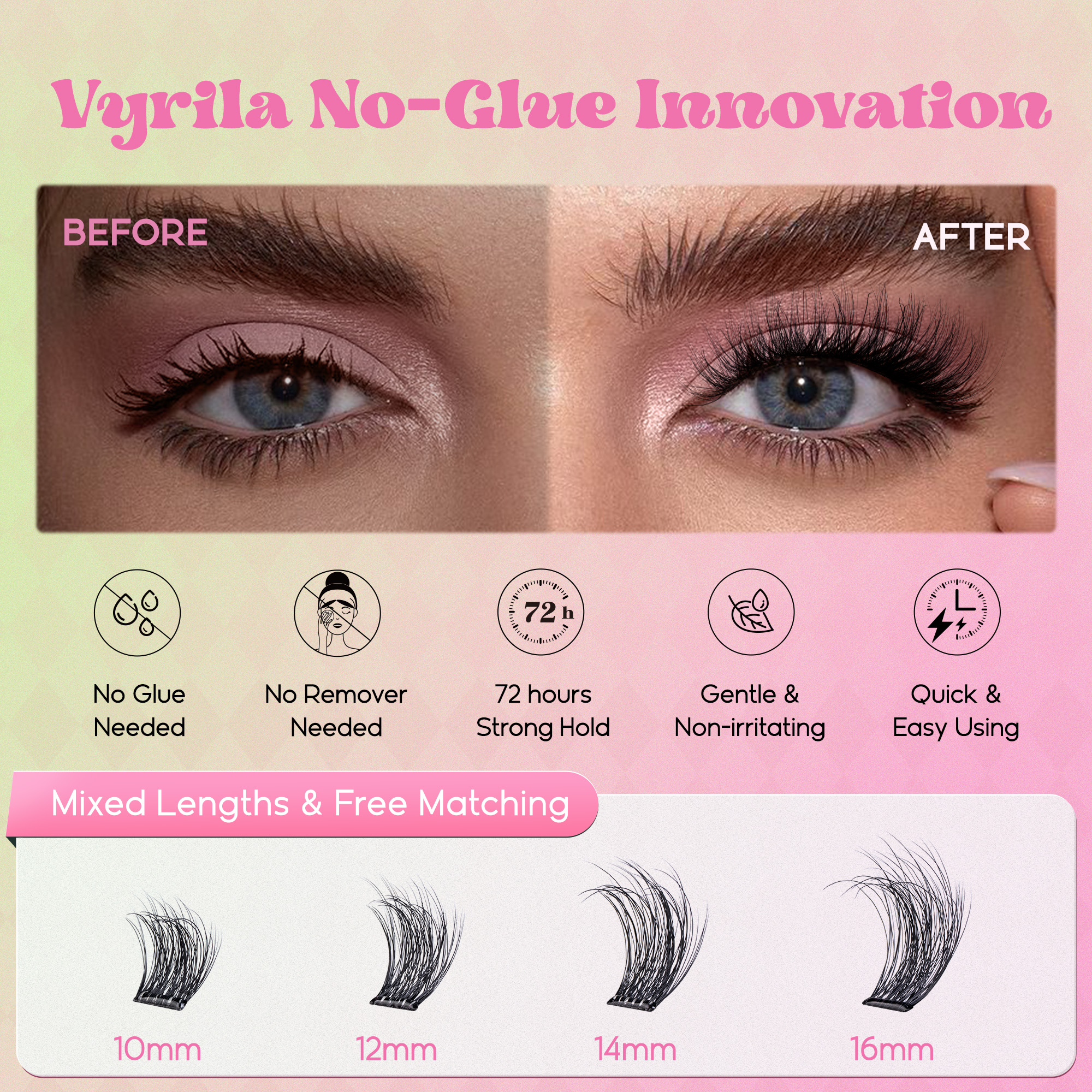 VYRILA Self Adhesive Lash Clusters No Glue Needed DIY Eyelash Extensions Portable Pre Glued-Muse Lashes
