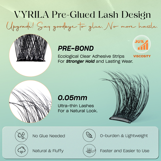 VYRILA Self Adhesive Lash Clusters No Glue Needed DIY Eyelash Extensions Pre Glued-Lushy