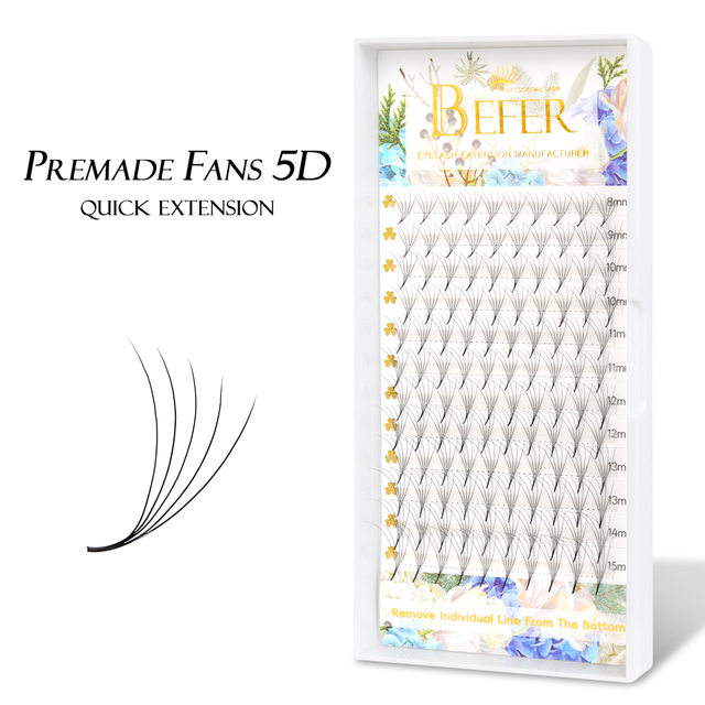BEFER 5D Premade Fan Lashes Long Sharp Stem Pointy Base Premade Volume Fan 