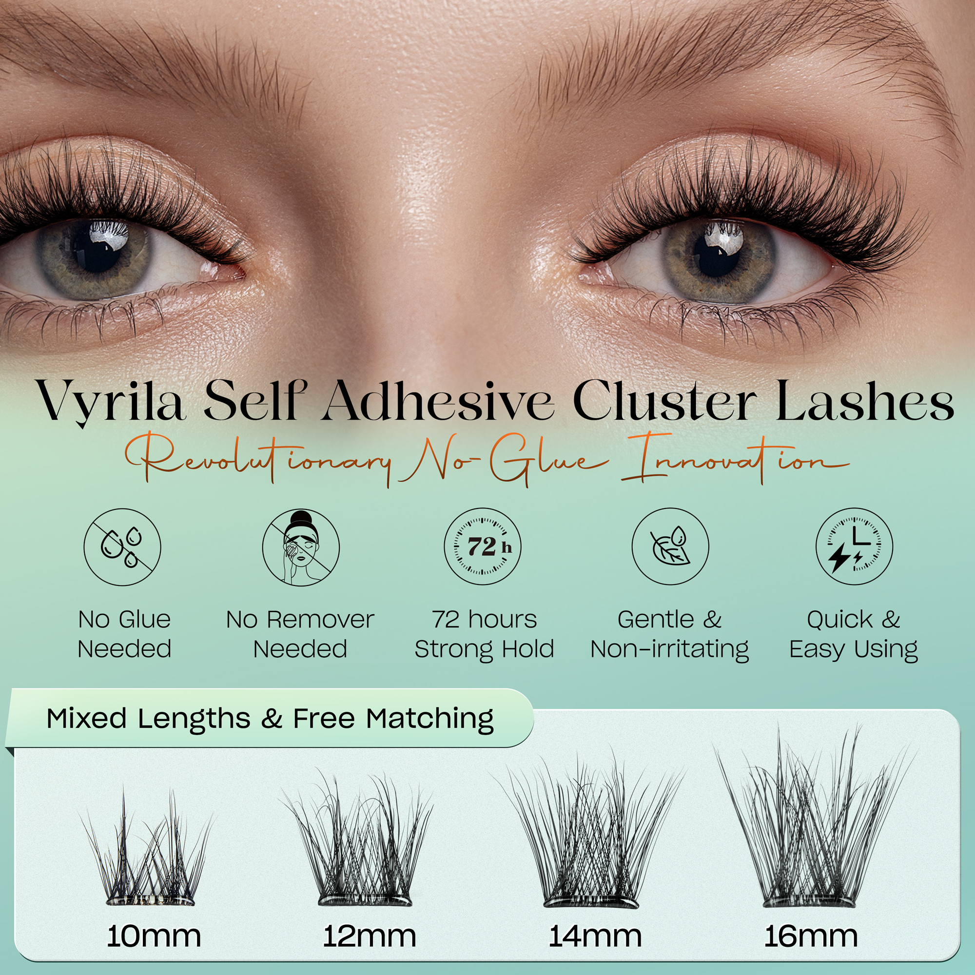 VYRILA Self Adhesive Lash Clusters No Glue Needed DIY Eyelash Extensions Pre Glued-Joy
