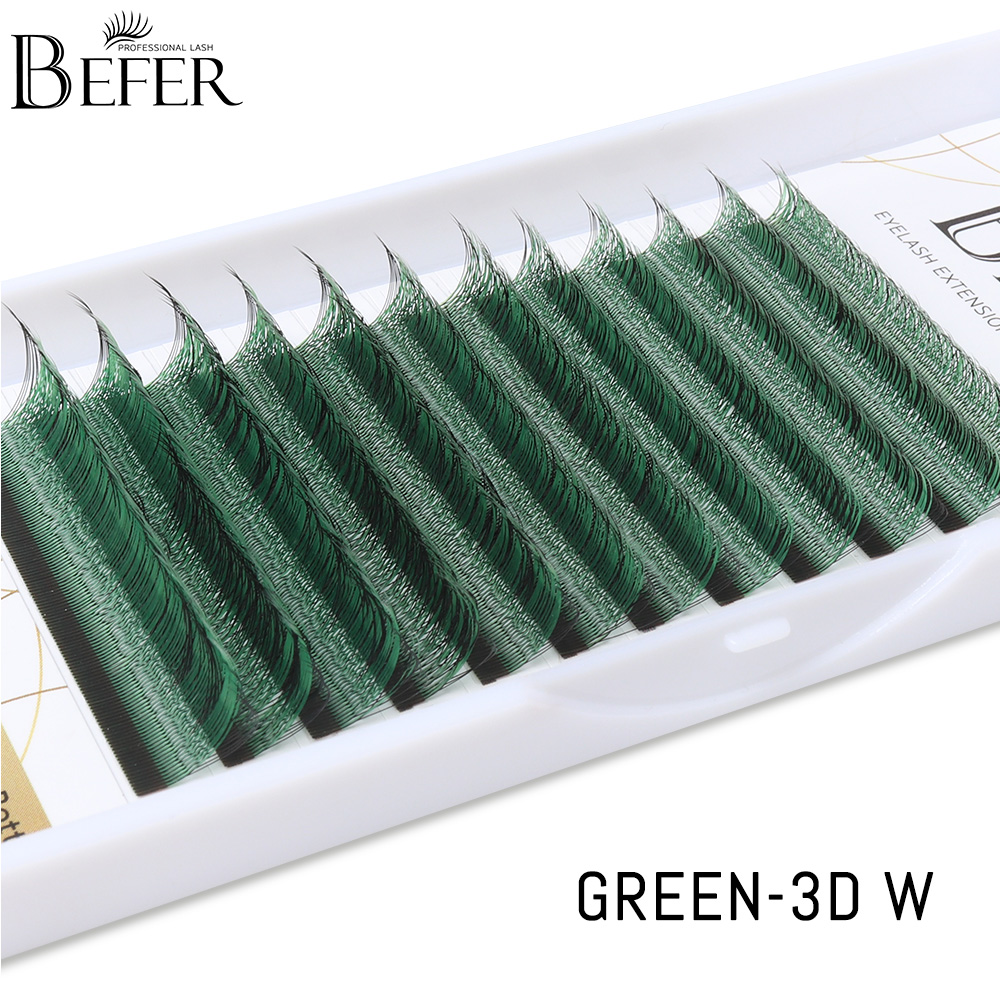 BEFER Green W Shaped Bloom 3D Automatic Flowering Premade Fans Eyelashes