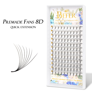 BEFER 8D Premade Fan Lashes Long Sharp Stem Pointy Base Premade Volume Fan 