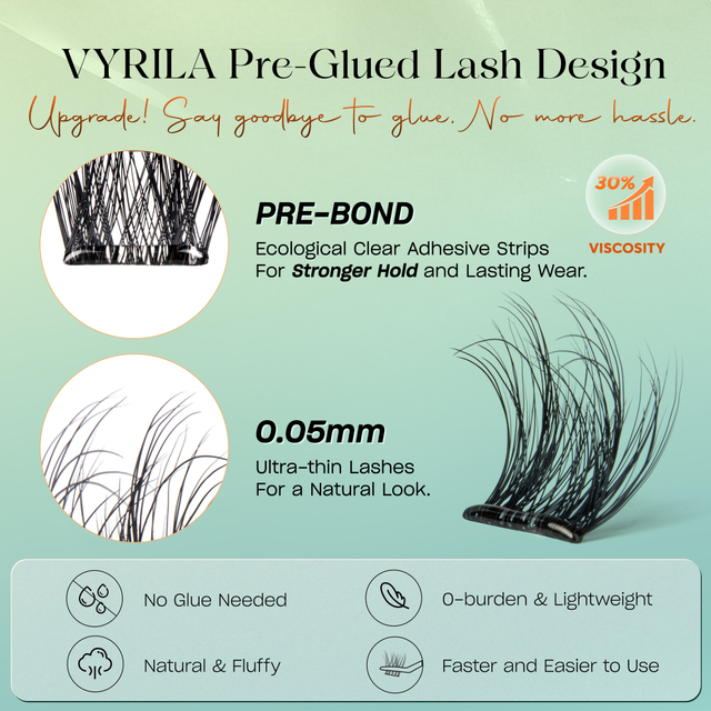 VYRILA Self Adhesive Lash Clusters No Glue Needed DIY Eyelash Extensions Pre Glued-Joy