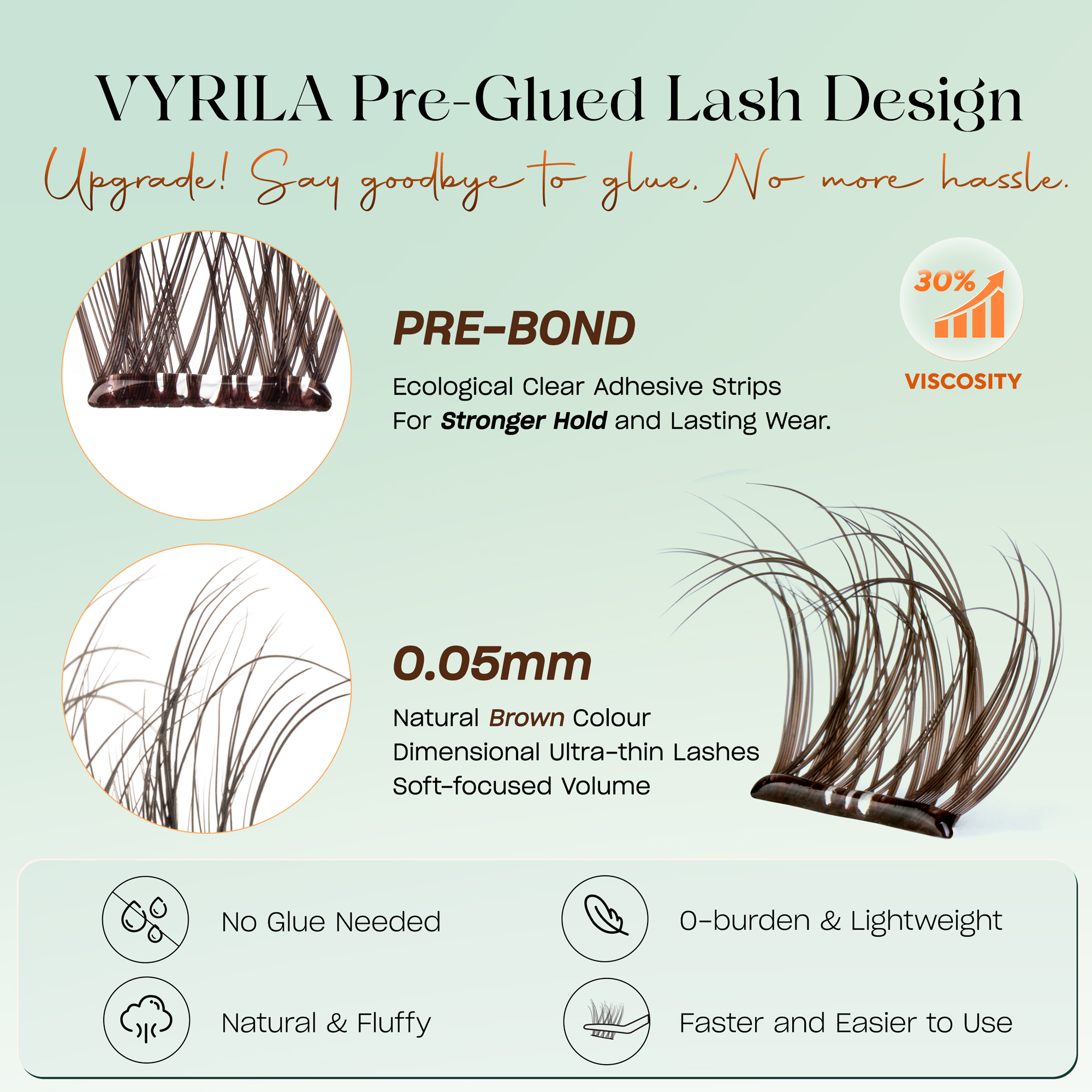 VYRILA Self Adhesive Lash Clusters Brown Colour lash clusters No Glue Needed DIY Eyelash Extensions Pre Glued-Joy