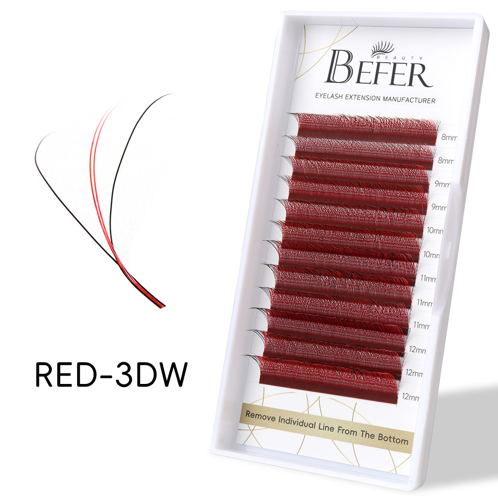 BEFER Red W Shaped Bloom 3D Automatic Flowering Premade Fans Eyelashes