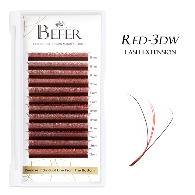 BEFER Red W Shaped Bloom 3D Automatic Flowering Premade Fans Eyelashes
