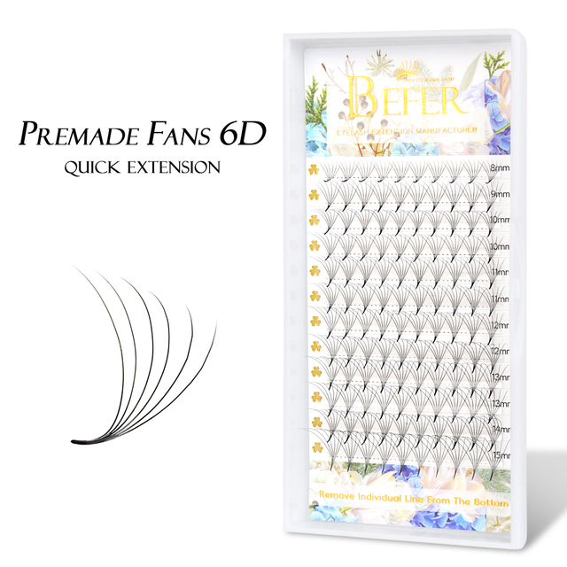 BEFER 6D Premade Fan Lashes Long Sharp Stem Pointy Base Premade Volume Fan 