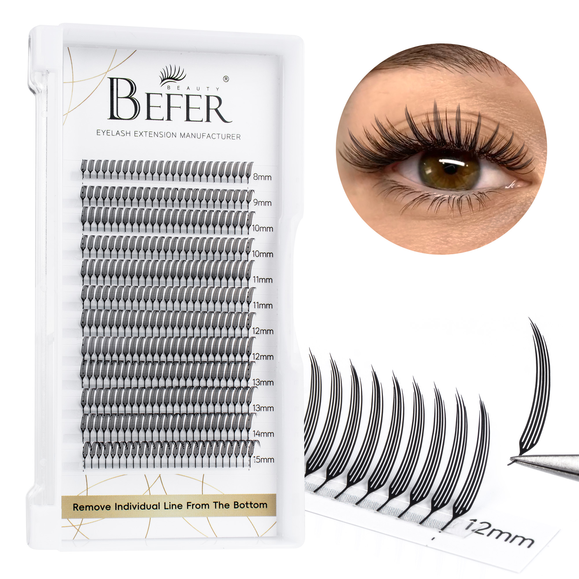BEFER Narrow Spire Eyelash Comic Spire Eyelashes Automatic Flowering Premade Fans Eyelashes
