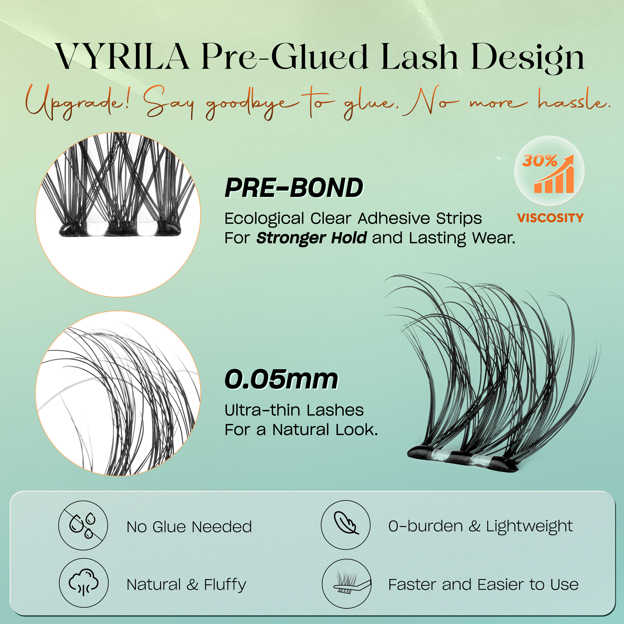 VYRILA Self Adhesive Lash Clusters No Glue Needed DIY Eyelash Extensions Pre Glued-Soul