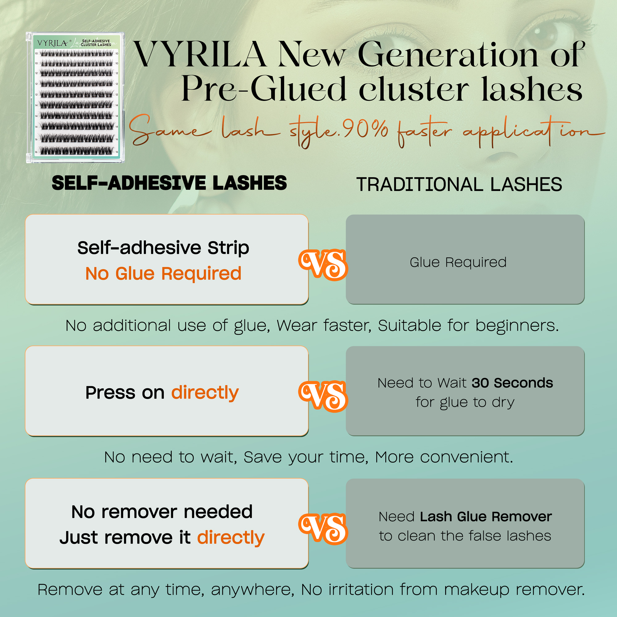 VYRILA Self Adhesive Lash Clusters No Glue Needed DIY Eyelash Extensions Pre Glued-Joy