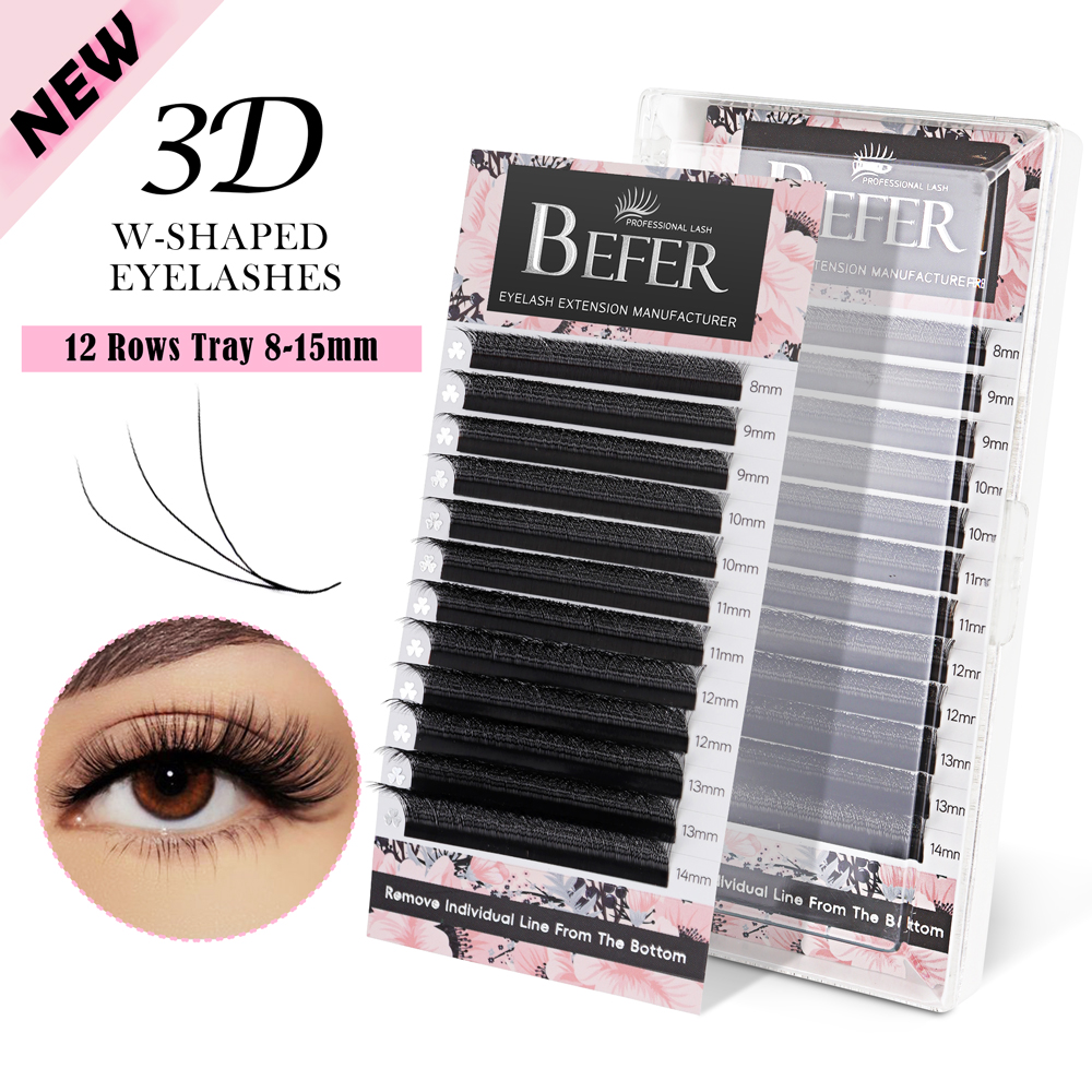 BEFER 3D W Shaped Premade Fans Eyelashes Extensions